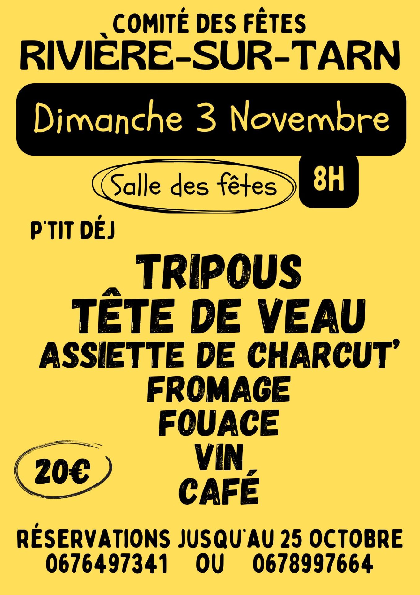 Lire la suite à propos de l’article Petit Déjeuner Tripous Tête de Veau Dimanche 3 Novembre